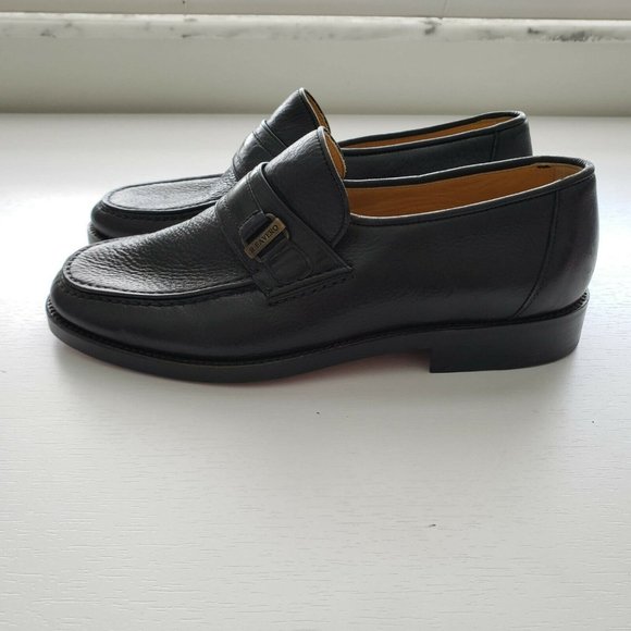 New RENZO FAVERO Men Black Leather Slip On Loafer